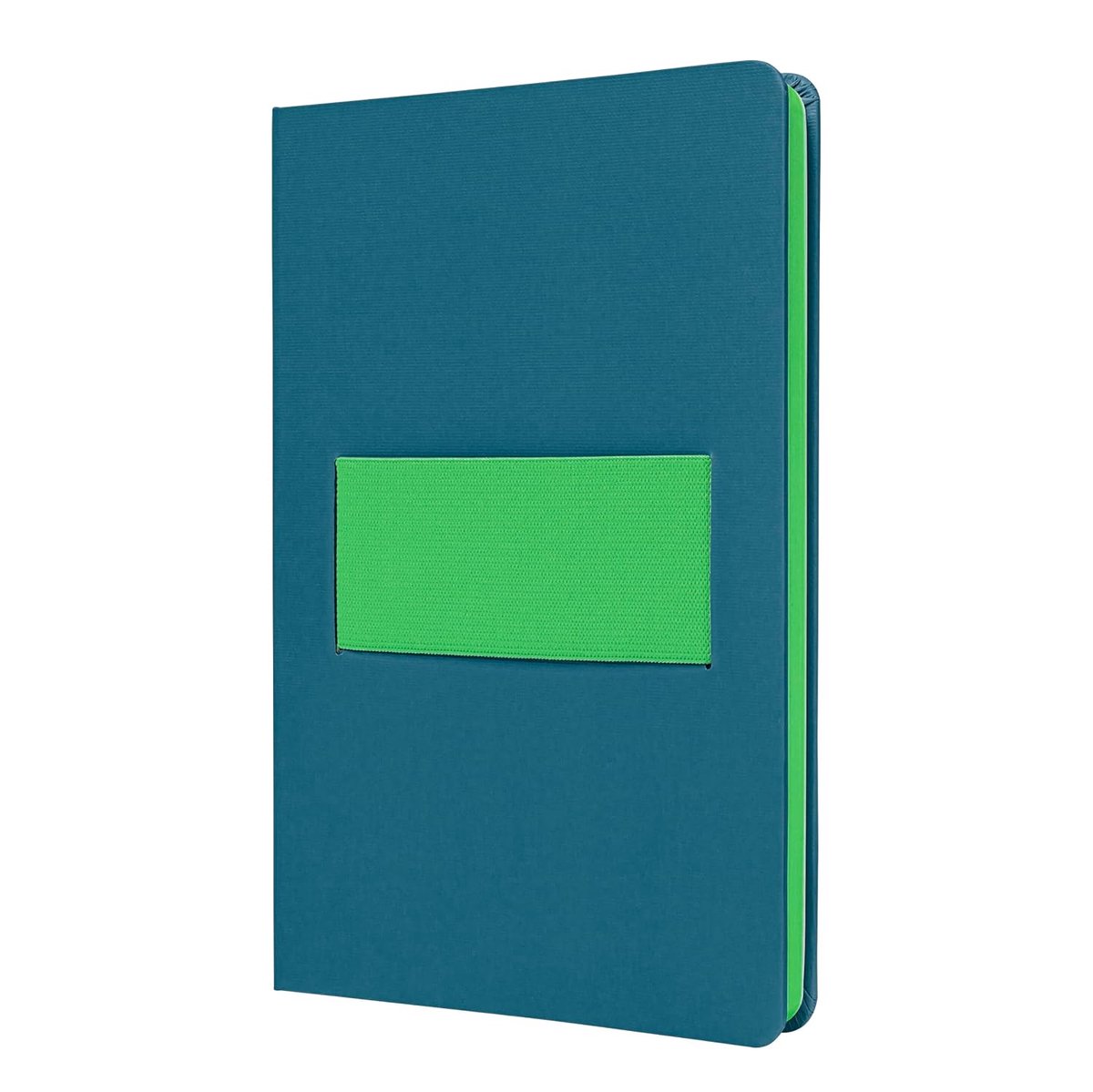 SnelShoppen - Notitieboek A5 Linescape, Kariert, Hardcover, Middenblauw met Neon-Groene Accenten, Perfect voor School, Werk en Creatieve Projecten