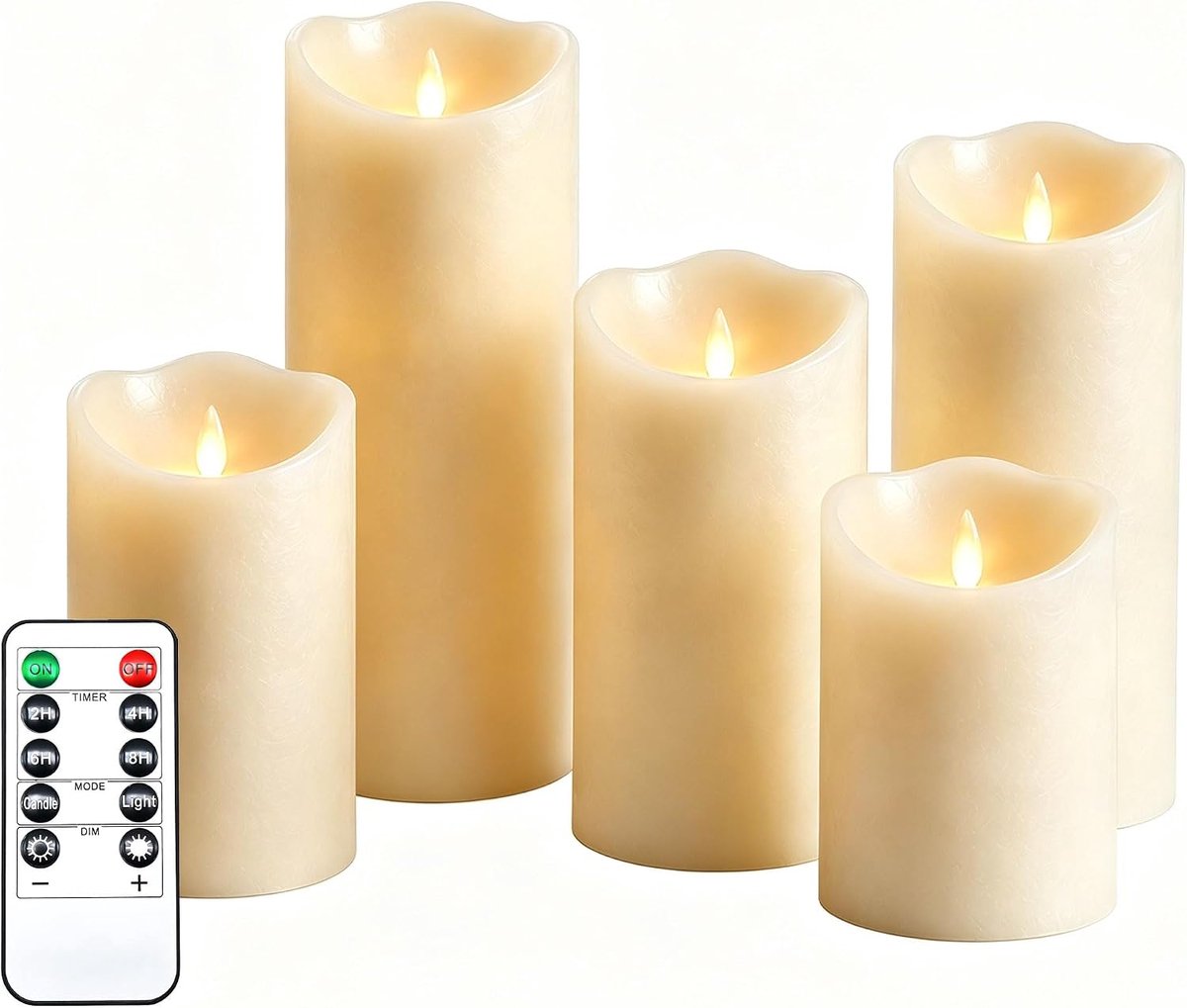 SnelShoppen - LED Kaarsen Set 5 Stuks - Flameless Battery Kaarsen 10cm, 13.5cm, 16.5cm - Veilig Voor Binnen en Buiten - Paraffine Materiaal - Inclusie