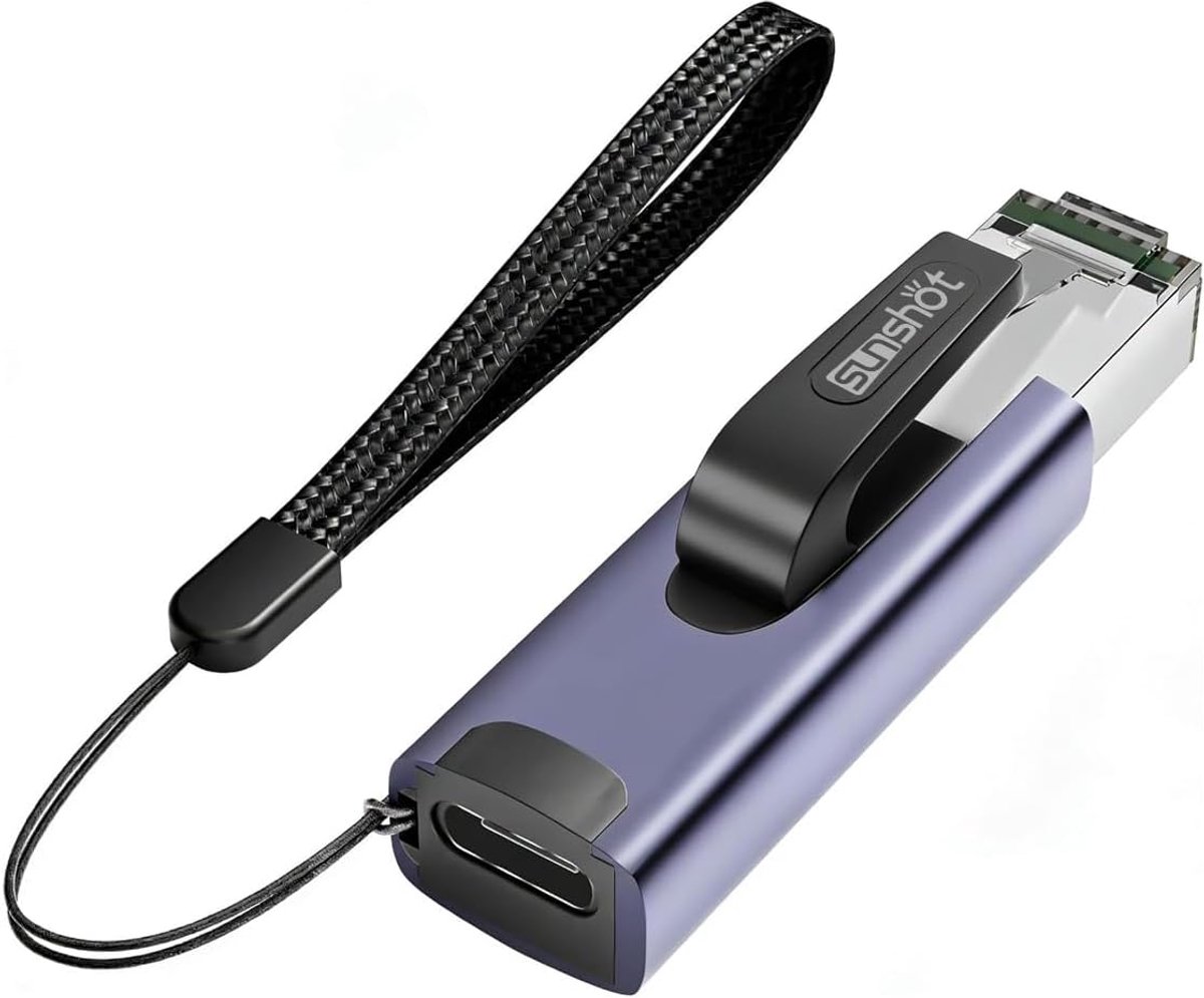 SnelShoppen - USB C naar Ethernet Adapter, Portable LAN Hub 1 Gbit/s Gigabit RJ45 naar Type C, Compatibel met MacBook, iPhone 16 Pro, iPad Pro, XPS