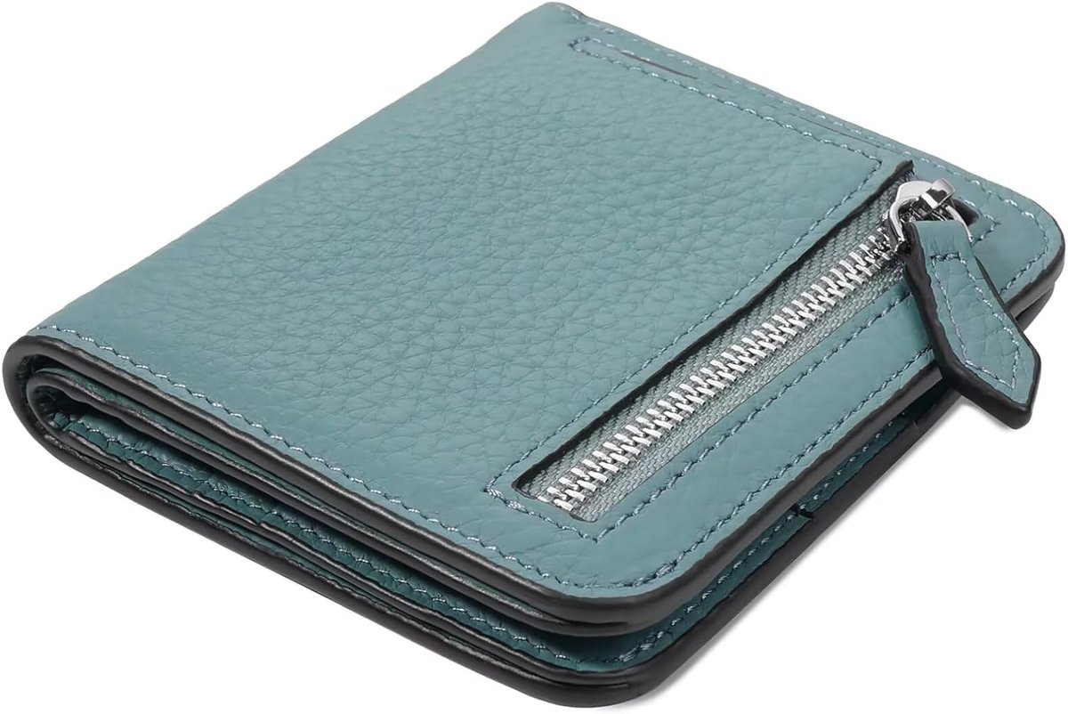 SnelShoppen - Dames Bifold Portemonnee met RFID Bescherming - Lederen Creditcard Houder - Kleine Schattige Portemonnee met Rits en ID Venster - Emeral
