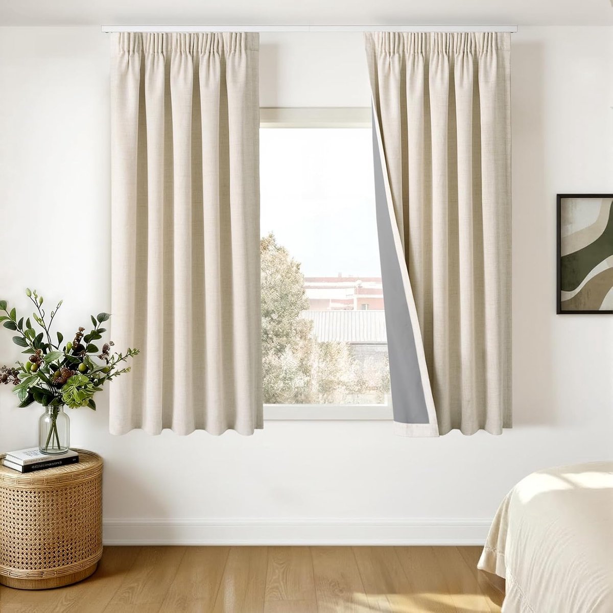 SnelShoppen - 100% Blackout Gordijnen 2 Stuks Linnen Look Thermisch Koudebestendig Opaque Gordijnen 140x245cm Lichtgrijs voor Woonkamer Slaapkamer