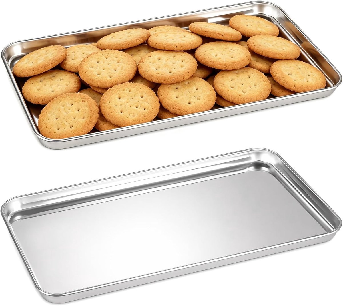 SnelShoppen - 2 Stuks RVS Bakplaat voor Oven, Duurzame Kleine Grillplaten 22,9 x 14,8 x 1,2 cm, Veelzijdige Roestvrije Tray voor Taarten, Kip, Groente