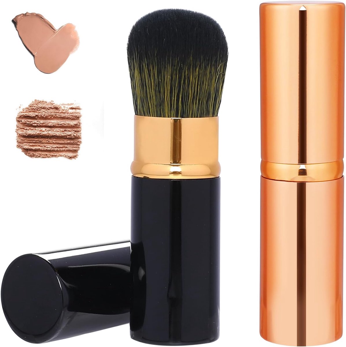 SnelShoppen - Retractable Blusher Brush - 2 Pack Travel Kabuki Bronzer Makeup Brush - Professionele Concealer Brush - Ergonomisch - Perfect voor Poede