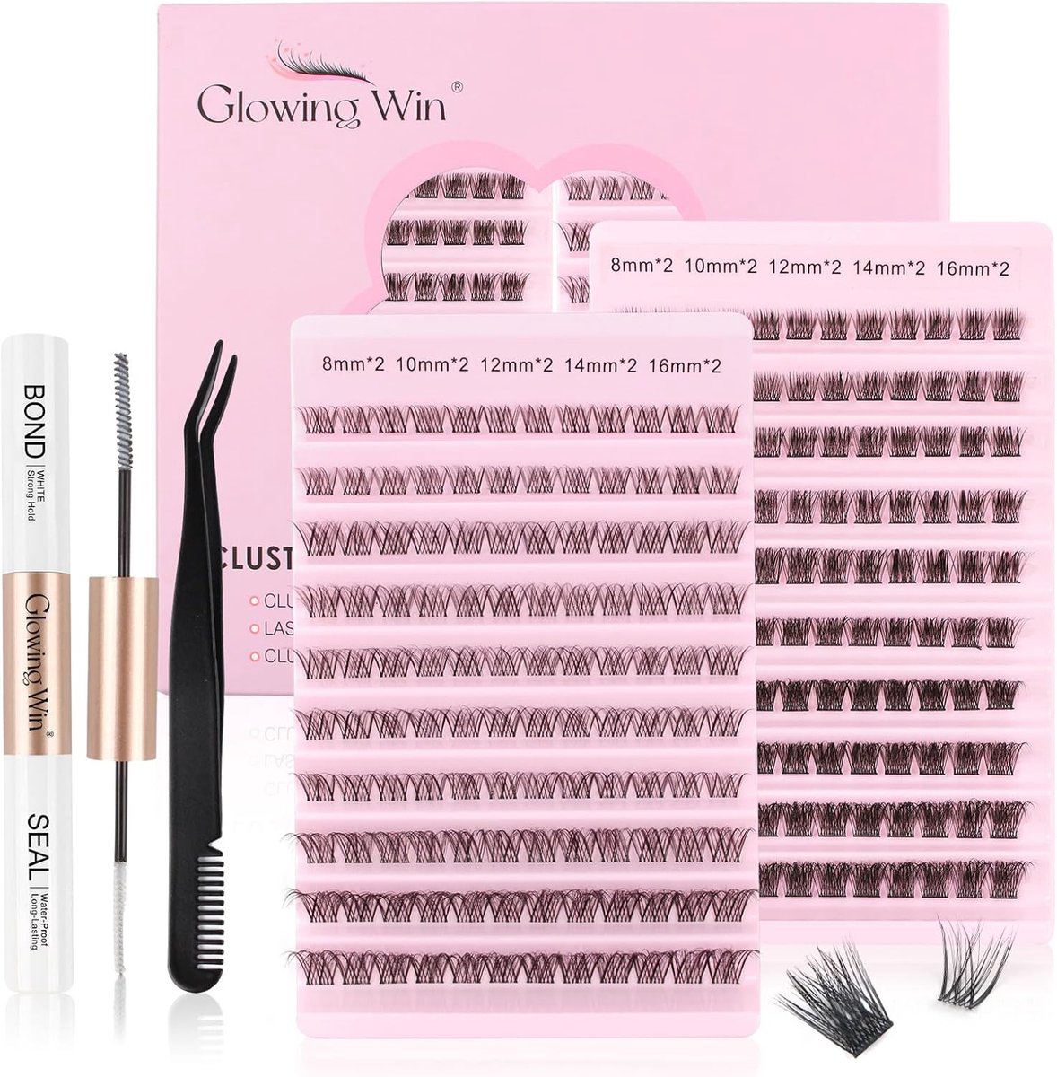 SnelShoppen - Glowing Win DIY Wimperextensions Set - Natuurlijke Cluster Wimpers met Wimperlijm en Applicator - 8-16mm Lange Neplem wimpers voor Elke