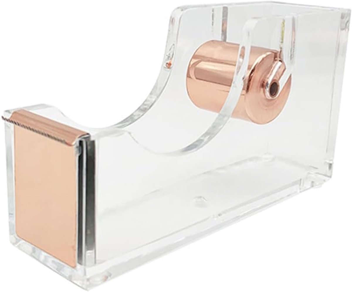 SnelShoppen - Transparante Tape Dispenser - Acryl Zelfklevende Rolhouder voor Thuis, School, Kantoor, Scrapbooking, Knutselen, DIY, Roze Goud - 30 mm