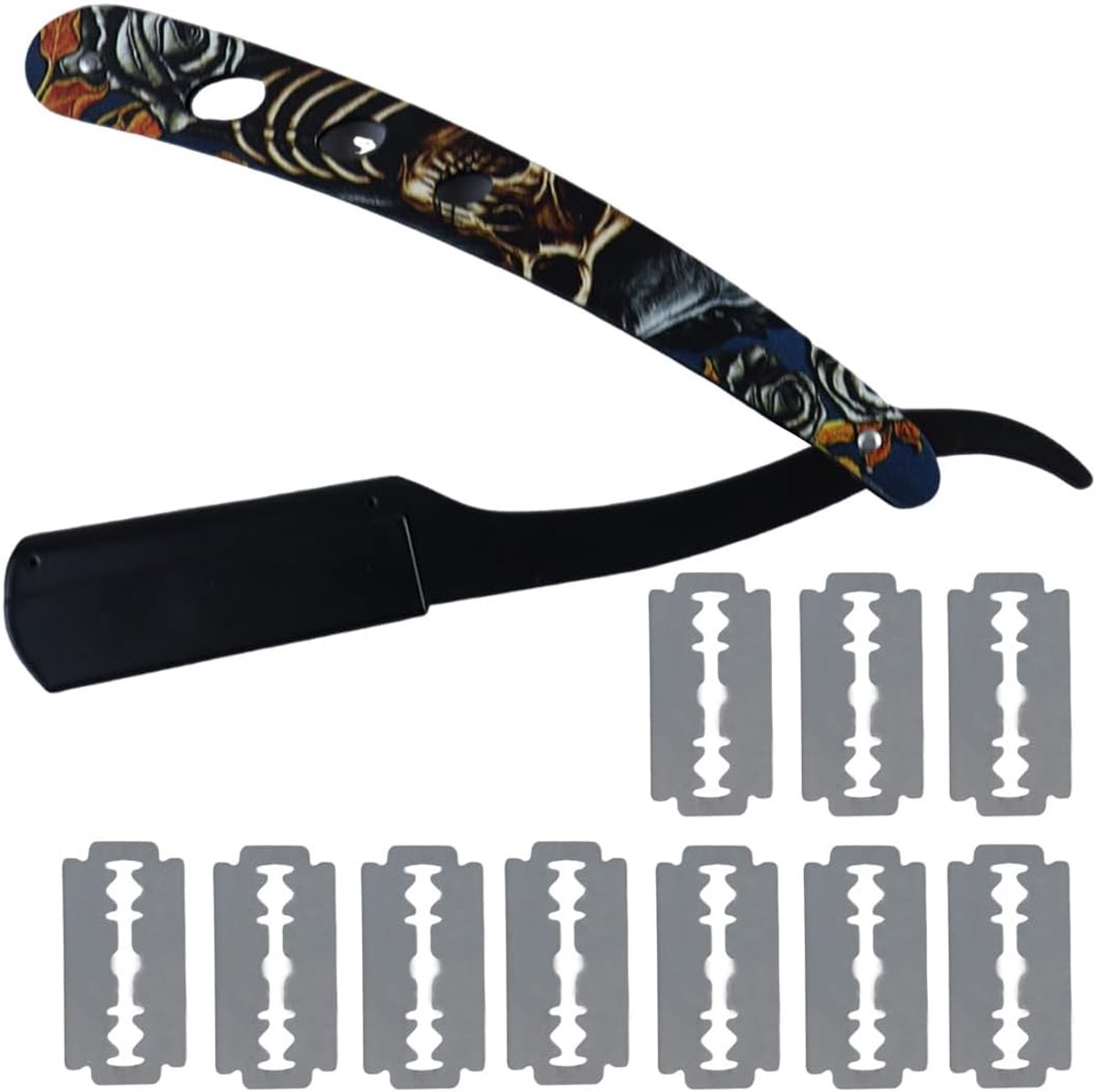 SnelShoppen - Professionele Black Razor Barber Set met 10 Half Blades, Handbeard Shaver voor Mannen, Precisie Haarverzorging, Duurzaam en Economisch,