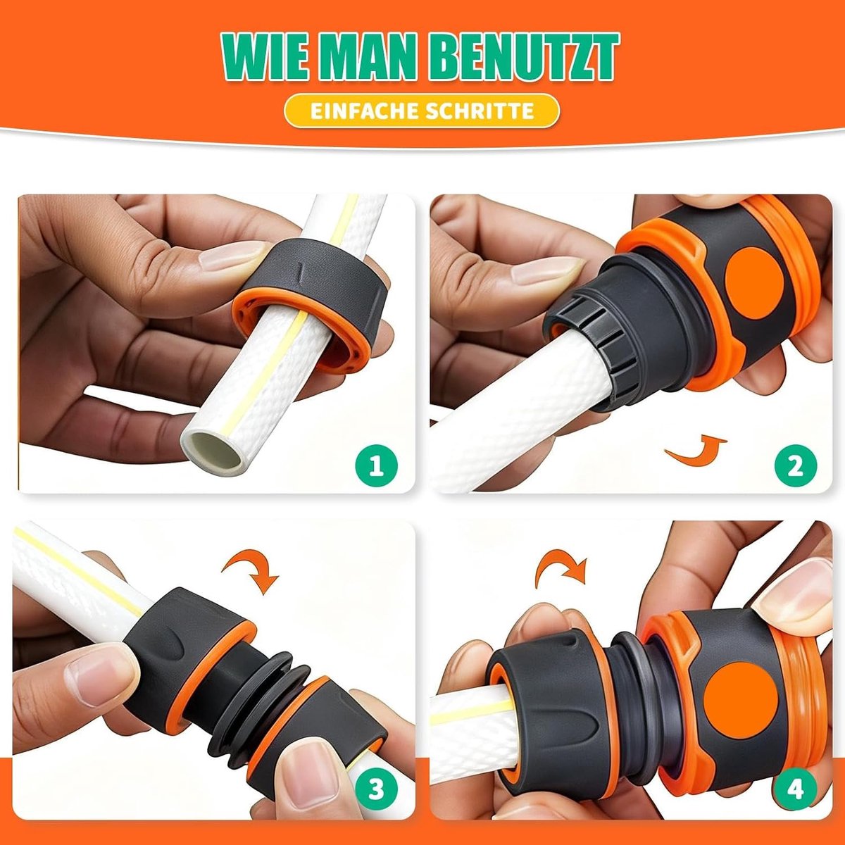 SnelShoppen - 8-delige Tuinslang Connector Set 1/2 inch met 3-weg Y-verdeler en Slangaccessoires voor Gazonirrigatie en Autoreiniging - Oranje Robuust