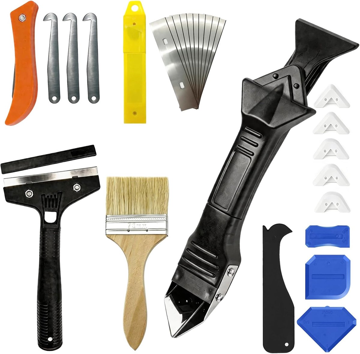 SnelShoppen - Set van 26 Kitverwijderingsgereedschappen - 5-in-1 Siliconenkitgereedschap, Tegelvoegschraper, Schrapers, Voegafstrijker voor Badkamer,