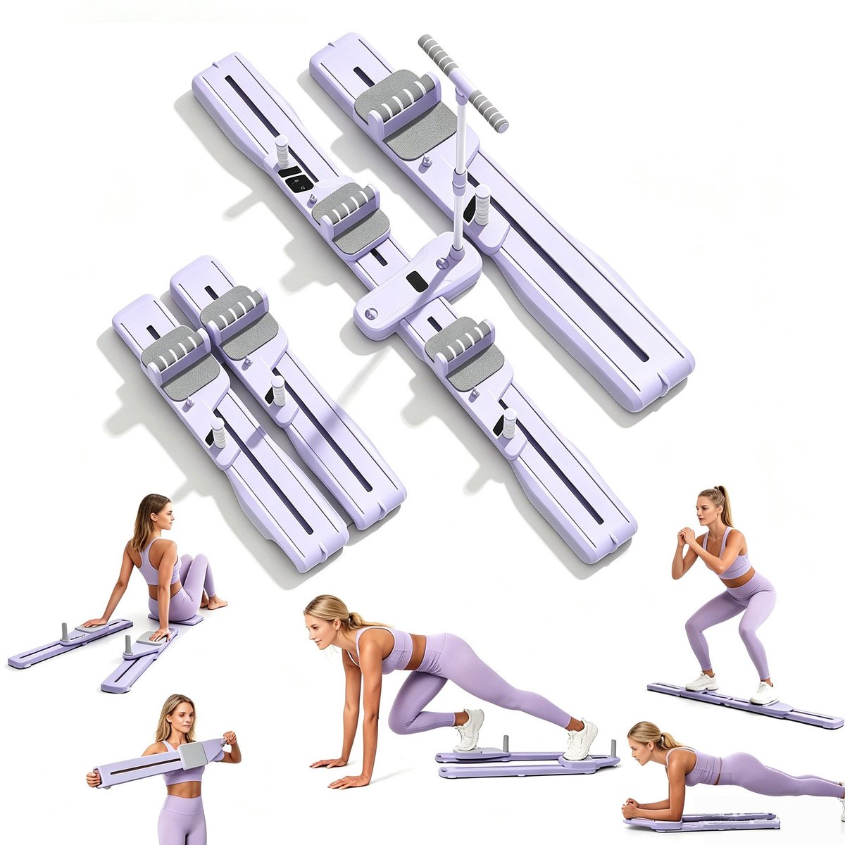 5-in-1 Pilates-board: Reformerboard voor Pilates met weerstandsbanden – Draagbaar Pilates-apparaat, complete lichaamstraining voor thuis, versterking van de core, toning van billen en benen.
