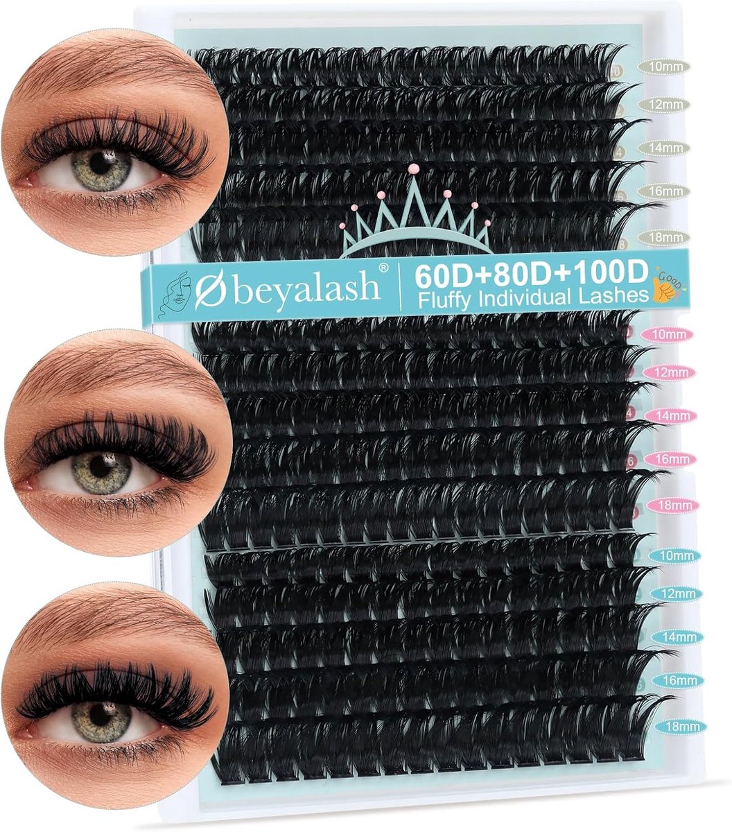 SnelShoppen - 275 Fluffy Eyelash Extensions, 60D+80D+100D Cluster Wimperextensions, DIY Individuele Wimpers, 10-18 mm, Perfect voor Feestelijke Gelege