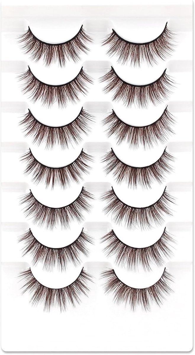 SnelShoppen - 7 Pairs 3D Bruine Valse Wimpers, Cat Eye Effect, Fluffy Volume Krullend, Natuurlijke Uiterlijk, Herbruikbare Handgemaakte Faux Mink Wimp