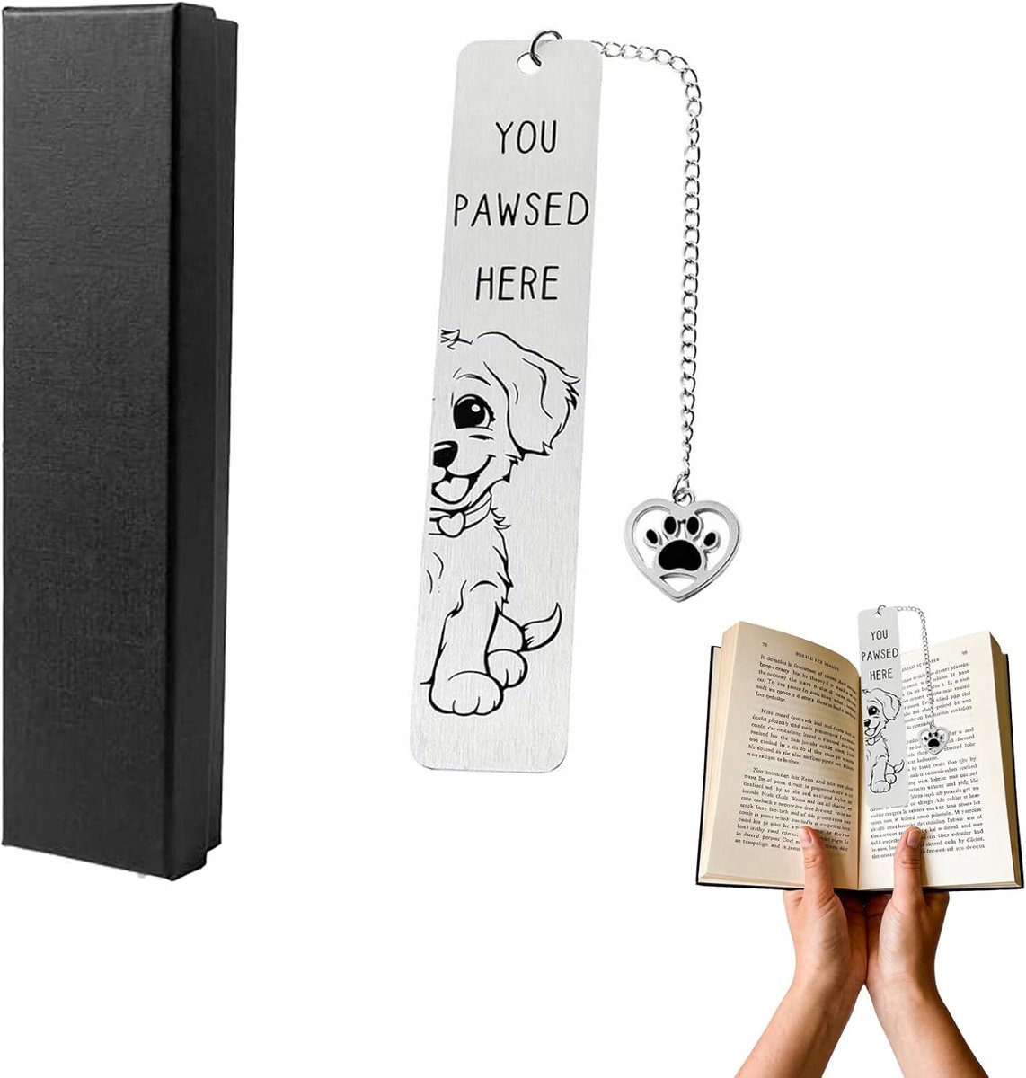 SnelShoppen - Metal Dog Bookmark You Pawsed Here – Grappige en Schattige Boekenlegger voor Hondenliefhebbers – RVS Met Pootje - Cadeau voor Mannen, Vr