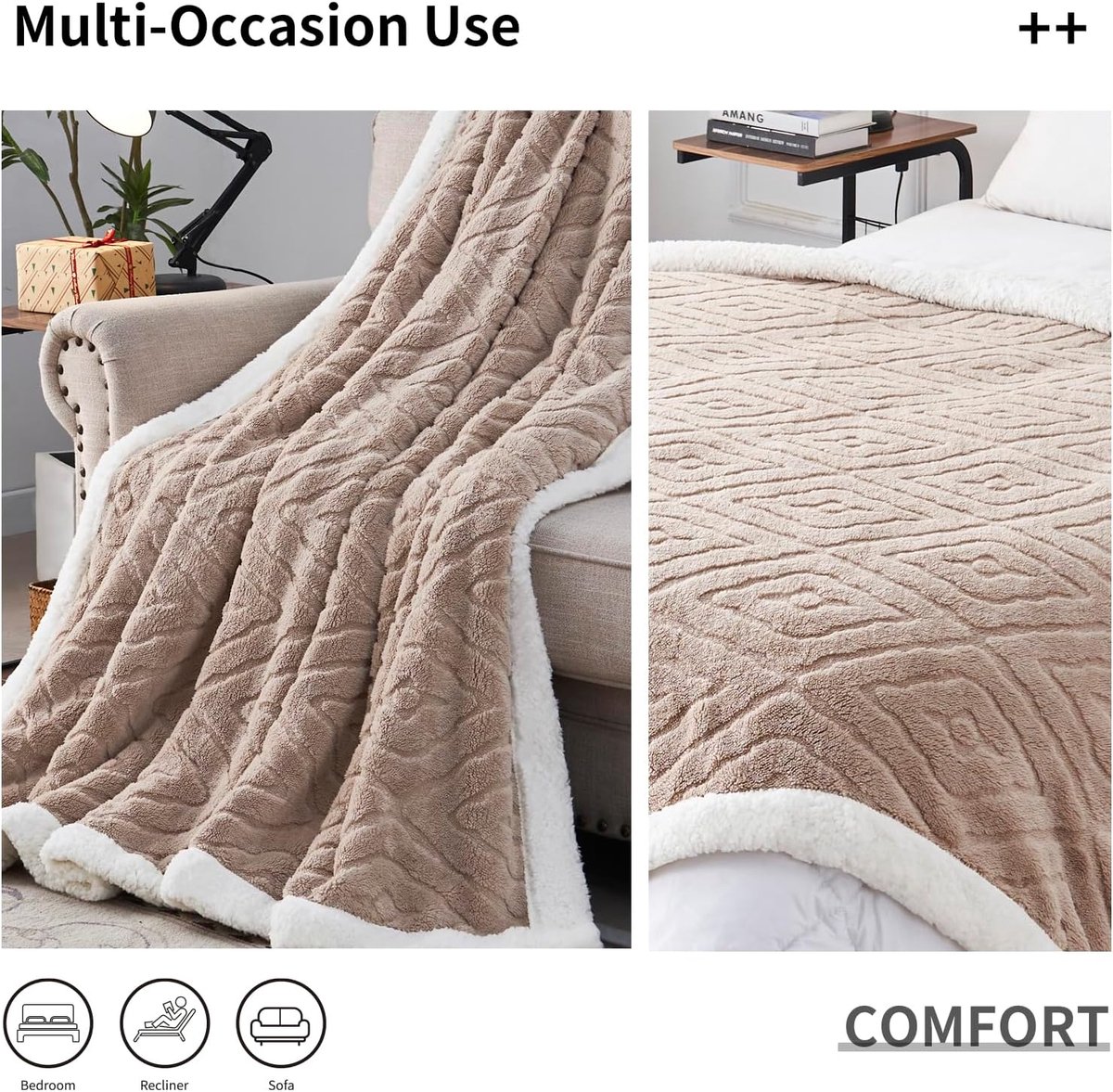 SnelShoppen - Cuddly Blanket Beige 160x204 cm - Zachte Plaid voor Bank, Bed, en Camping - Perfect voor Feestjes en Gezellige Avonden