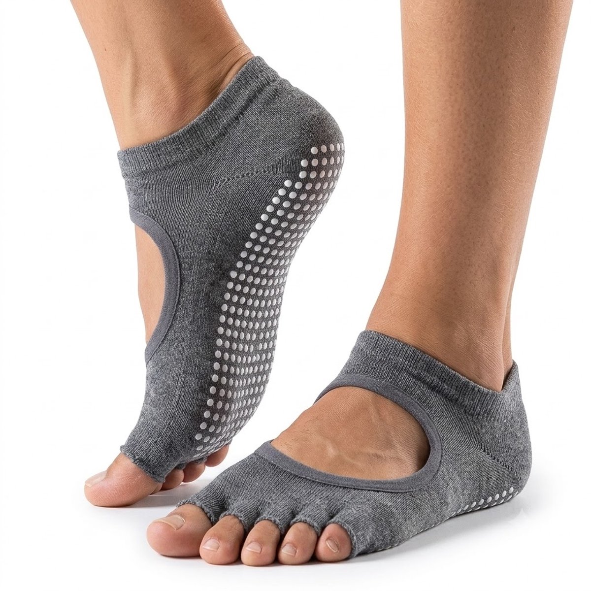 Grijs antislip pilates sokken dames ademende yoga sokken met open wreef en split teen siliconen antislip zool sport sokken voor pilates yoga barre dans fitness en vloeroefeningen maat 36-40