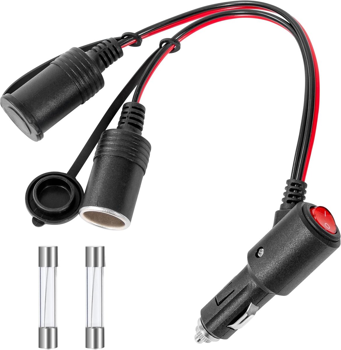 SnelShoppen - Cigarette Lighter Distributor Plug Socket Adapter met Switch On/Off 20 cm 20 AWG Auto Verlengkabel met 15A Verzegel voor Auto, RV, Boot