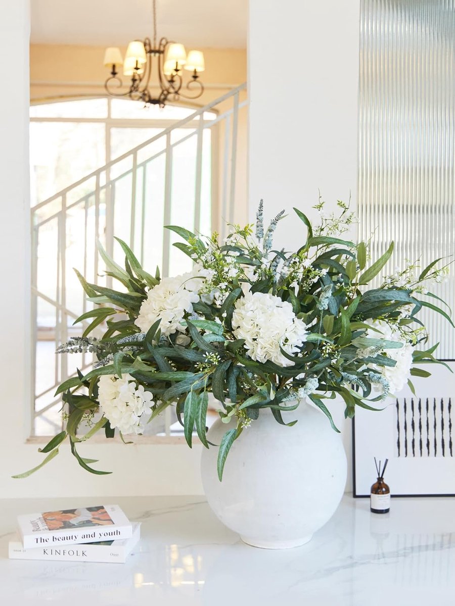 SnelShoppen - 13-delige Kunstbloemen Set met Hortensia's en Wilgen Eucalyptus Bladeren - Zijde Kunstbloemen voor Lente, Bruiloft, Tafelstukken en Deco