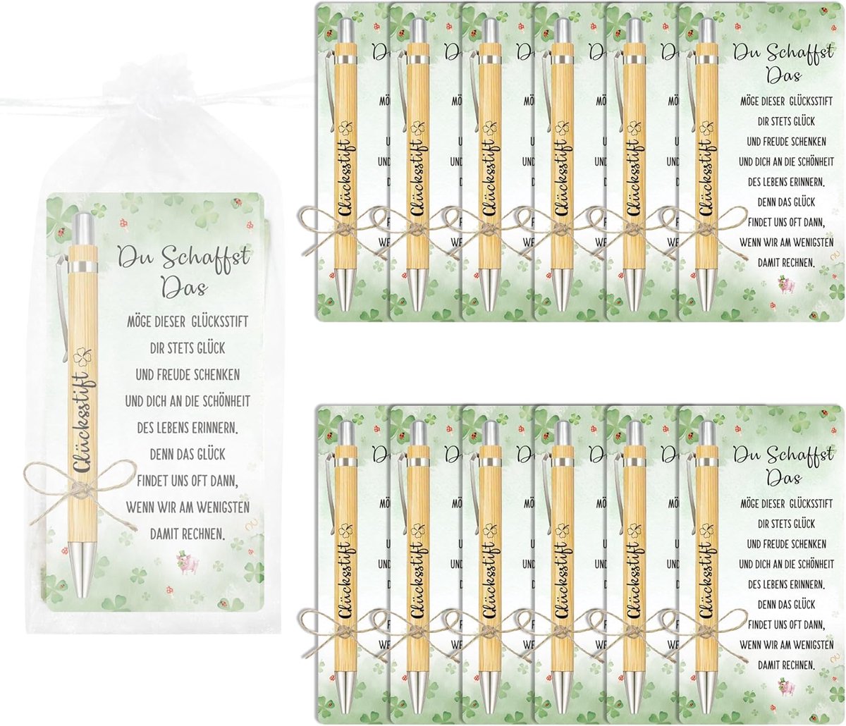 SnelShoppen - 12 Sets Geluks Pennen Balpen, Perfect als Afscheids Cadeau voor School, Collega's, Dankjewel Cadeau voor Leraren, Inclusief Zandzakjes e