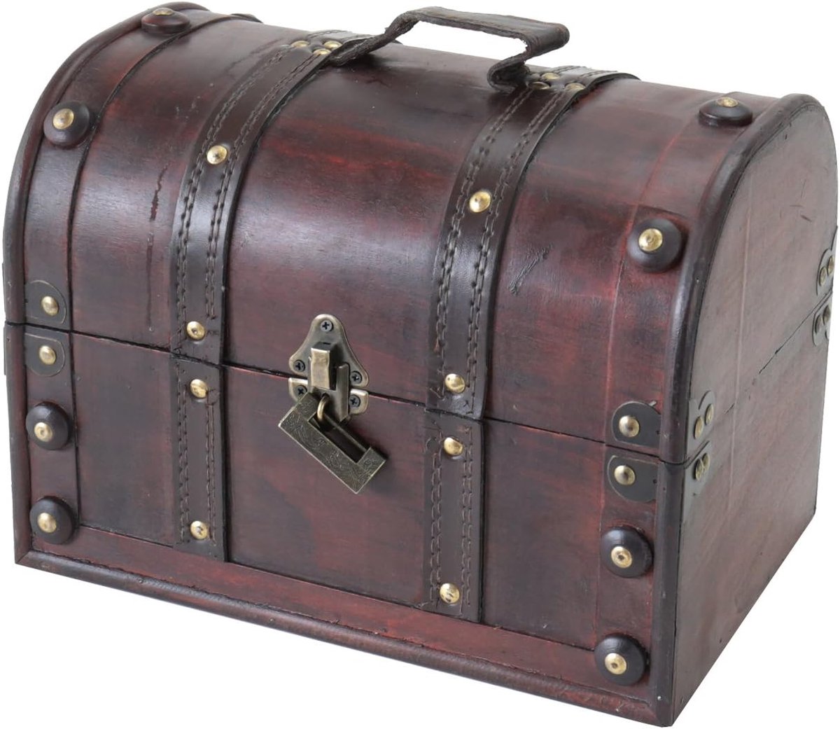 SnelShoppen - Houten Schatkist voor Kinderen, Decoratieve Opslagdoos met Slot en Sleutel | 30 x 20 x 22 cm | Vintage Look voor Feestjes en Cadeaus