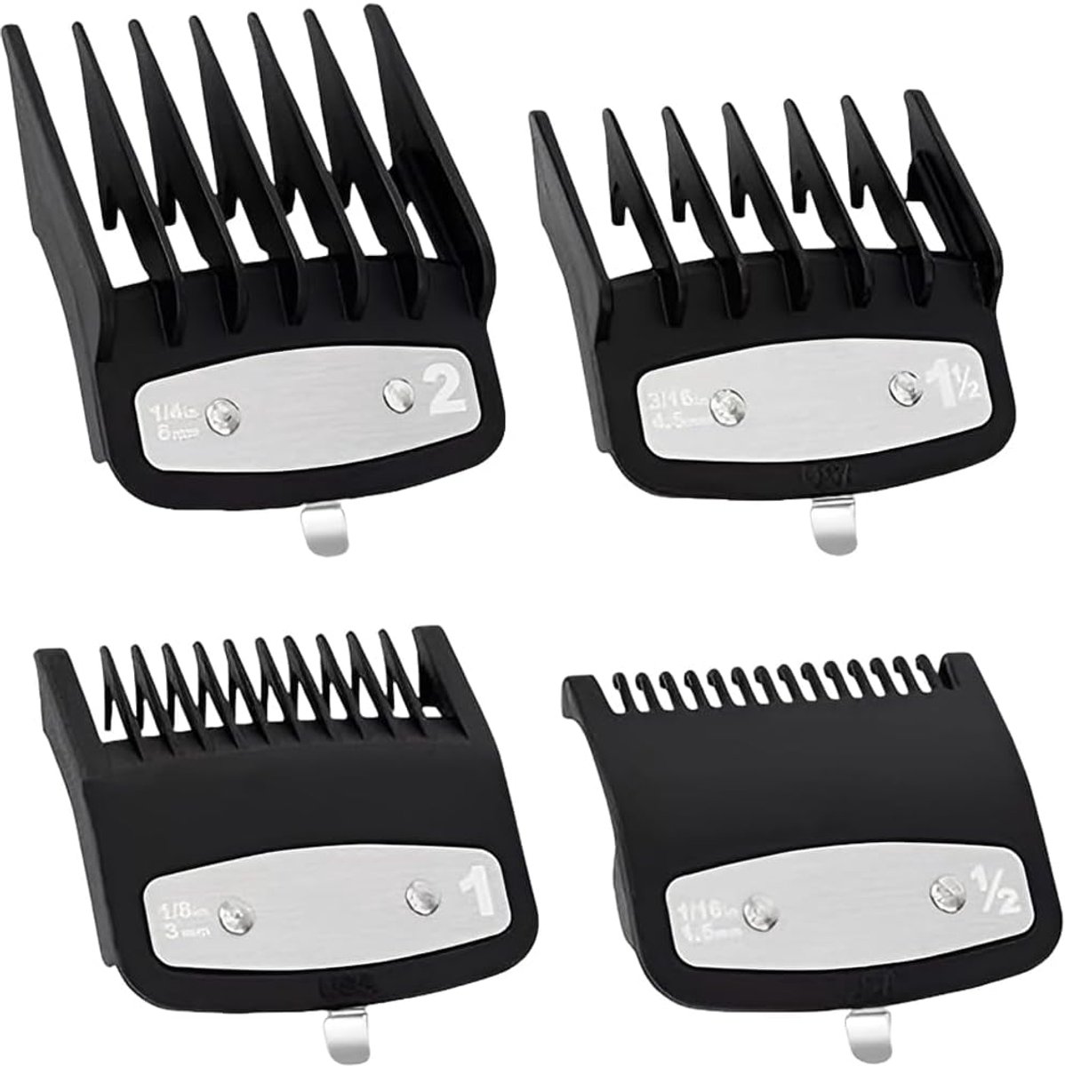 SnelShoppen - Pack van 4 Trimmer Heads, Knipkammen voor Haarsnijmachine, Vervangingsset voor Haartrimmer Hoofd, 6 mm, 4.5 mm, 3 mm, 1.5 mm, ABS en Met