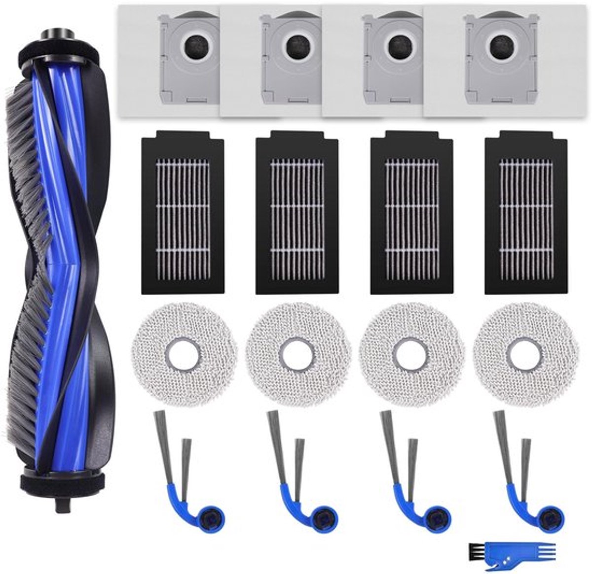 Reserveaccessoires Compatibel met Ecovacs Deebot T30C OMNI - 1 Hoofdborstel - 4 Filters - 4 Zijborstels - 4 Dweildoeken - 4 Stofzakken - 1 Reinigingsborstel - Robotstofzuiger Onderdelen