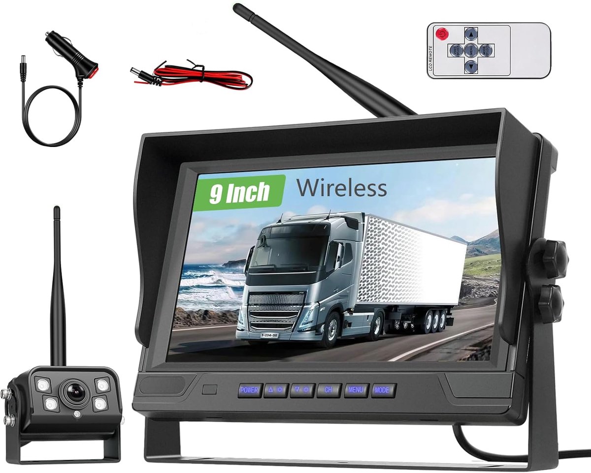 SnelShoppen - Draadloze Achteruitrijcamera Set met 9 Inch IPS Scherm, Blind Spot Assistant, Waterdicht, Nachtzicht, Breedbeeld en Parkeerhulp voor Bus