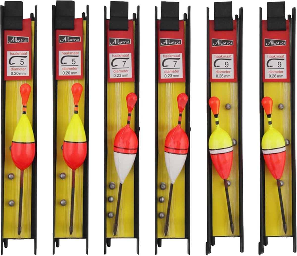 SnelShoppen - 6x Vissers Dobbers met Lood, Koord en Haak (5#, 7#, 9#) voor Zeevisserij en Wildvijver - Lichtgewicht Balsa Hout