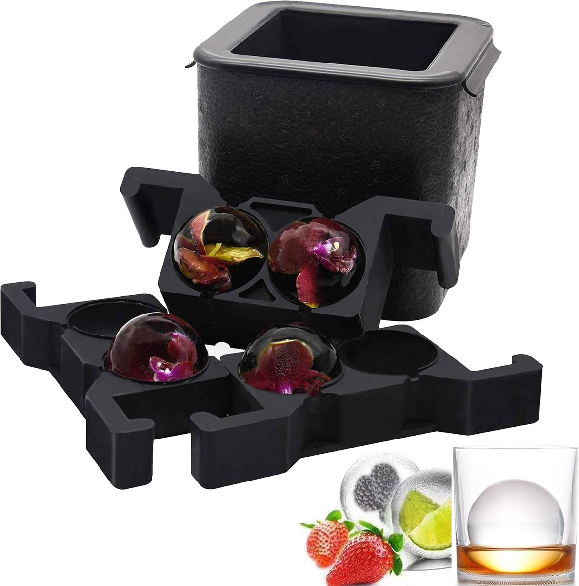 SnelShoppen - Crystal Clear Jumbo Ice Ball Machine - 4 Grote Sferische IJsballen - Ideaal voor Whiskey, Cocktails, en Drankjes - Geen Luchtbellen - Pe