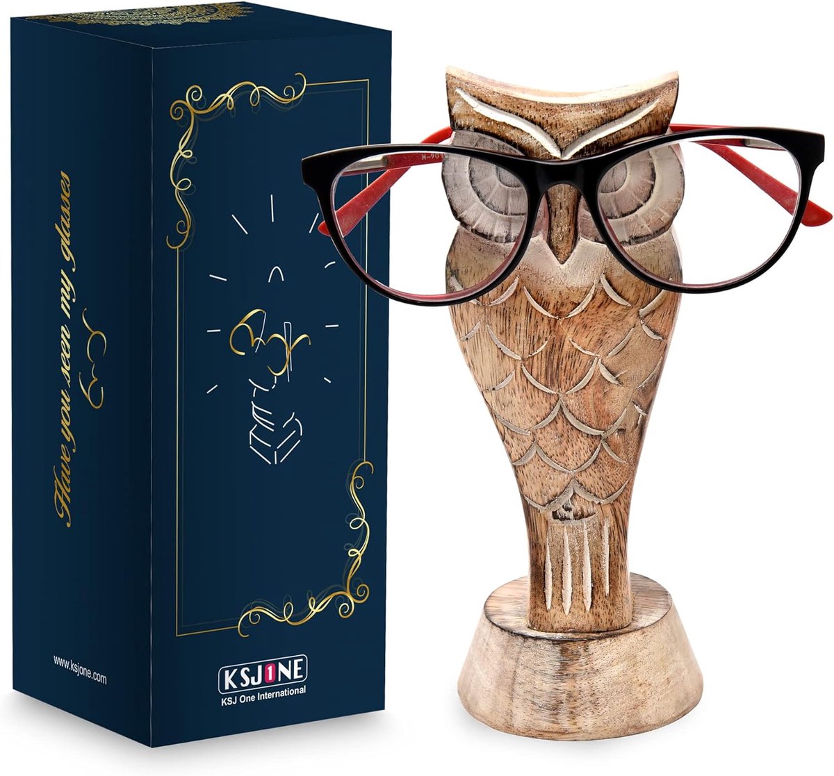 SnelShoppen - Unieke Uil Brilhouder van Hout, Handgemaakt, Perfect als Cadeau voor Mannen en Vrouwen, Deskstand voor Thuis en Kantoor, Geschenk voor L