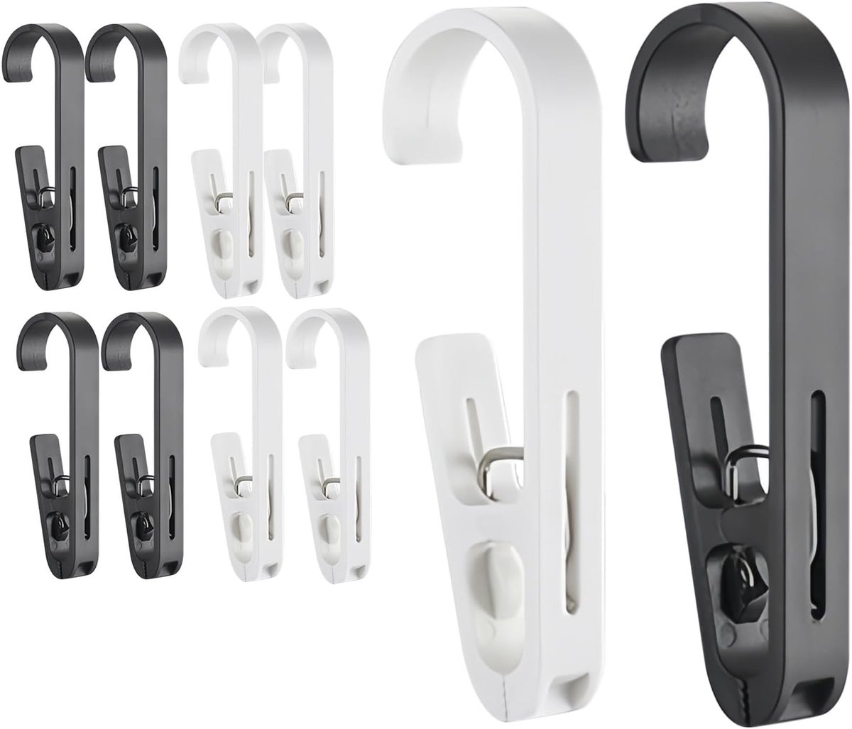 SnelShoppen - 10 Stuks Grote Wasknijpers met Haken - Stevige Wasclips met Klem, Omkeerbare Hangclips voor Handdoeken, Douchegordijnen, Boot Hangers, S
