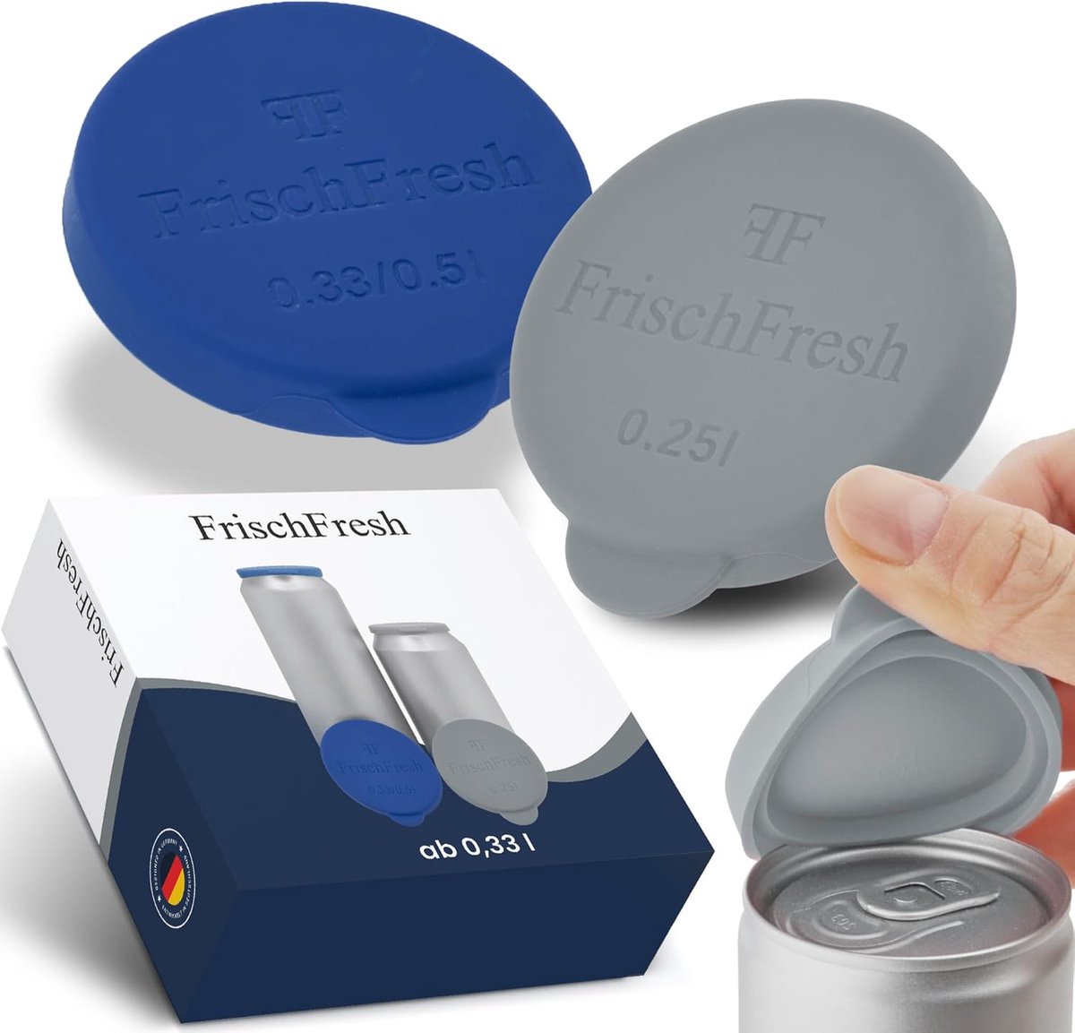 SnelShoppen - Pack van 2 Herbruikbare Silicone Can Lids 0.25 L Donkerblauw Grijs, Vaatwasserbestendig, Luchtdicht & BPA-vrij voor Feest, Camping, Tuin