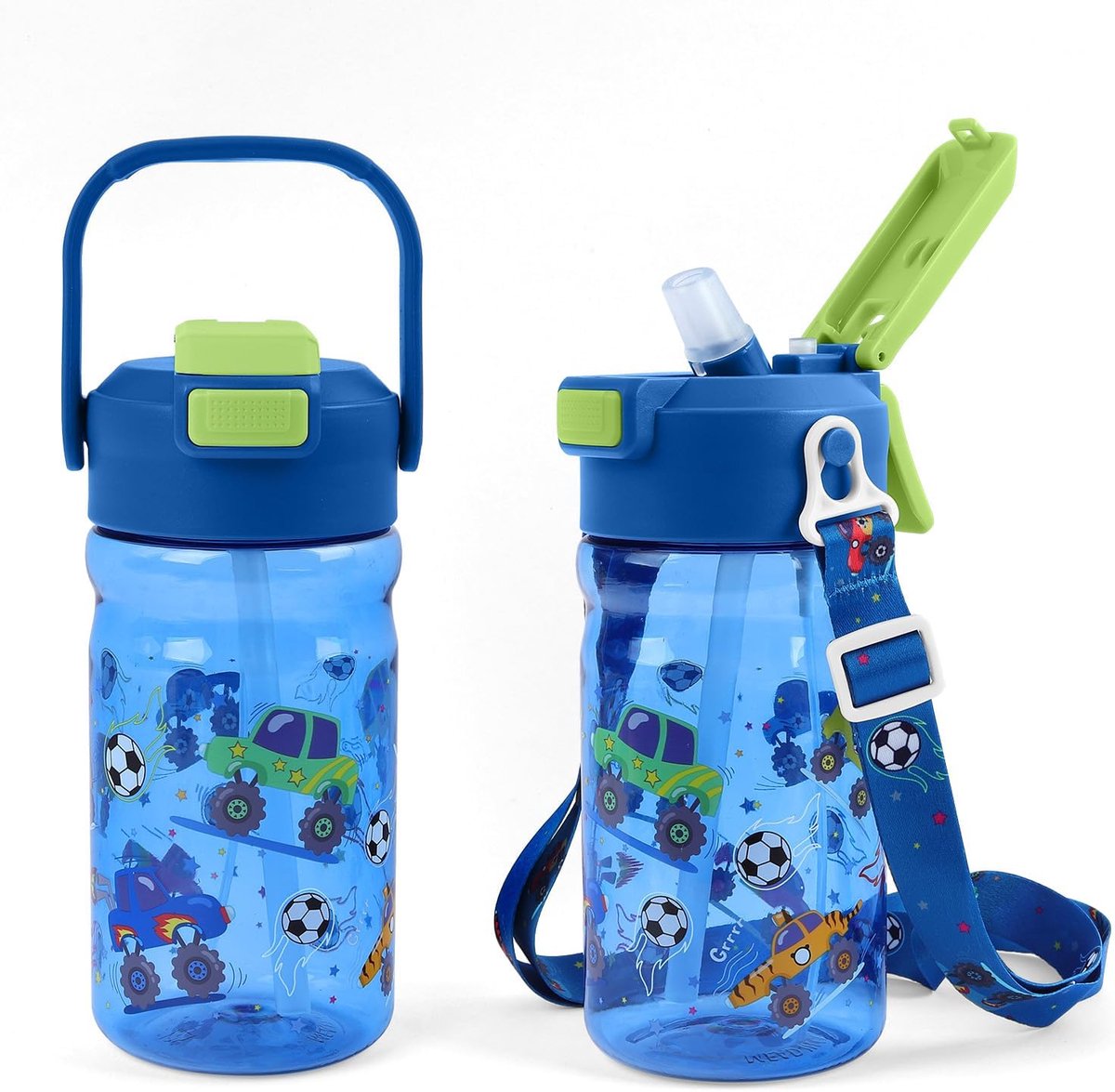 SnelShoppen - Kinderen Drinkfles 600 ml met Rietje, Levenslange Levensduur, Lekvrije Sportfles met Handvat en Schouderband, Ideaal voor School en Buit
