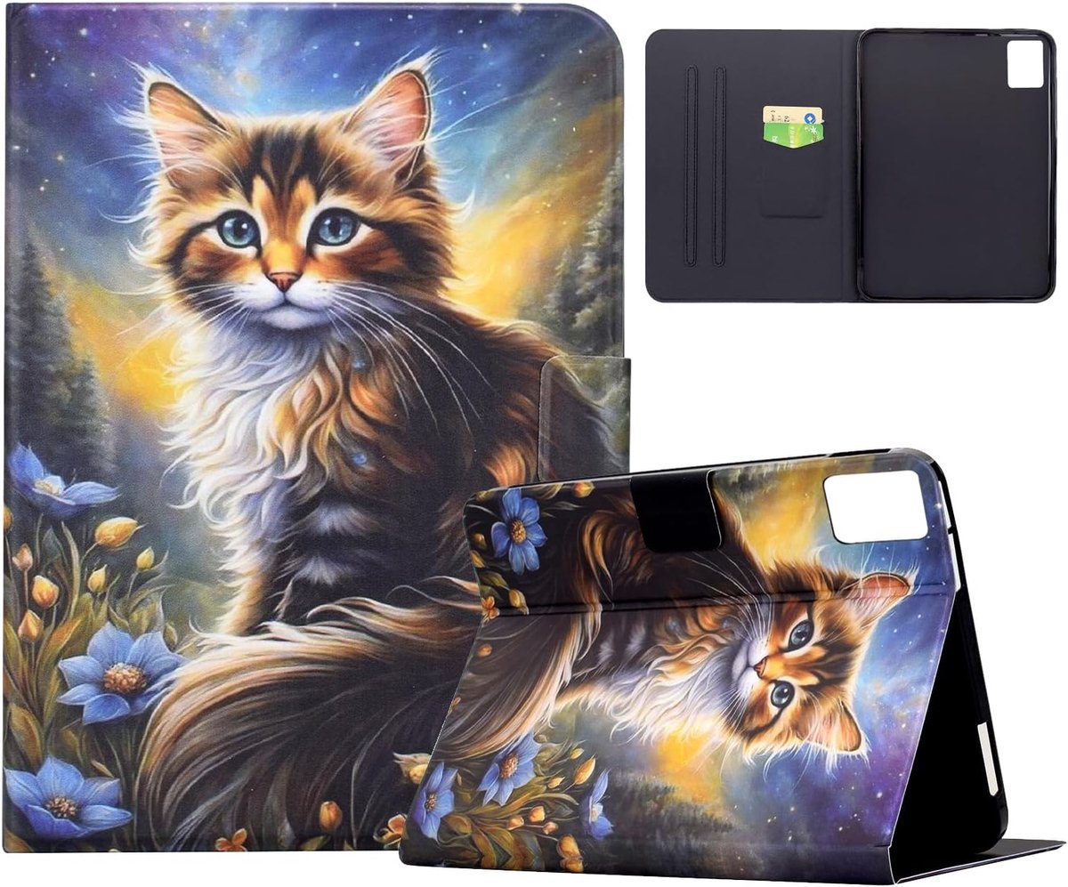 SnelShoppen - Hoes voor 11 inch tablet - Folio Flip PU-leer - Kleurige beschermhoes met standfunctie en kaartsleuf - Magnetische cover met penhouder -