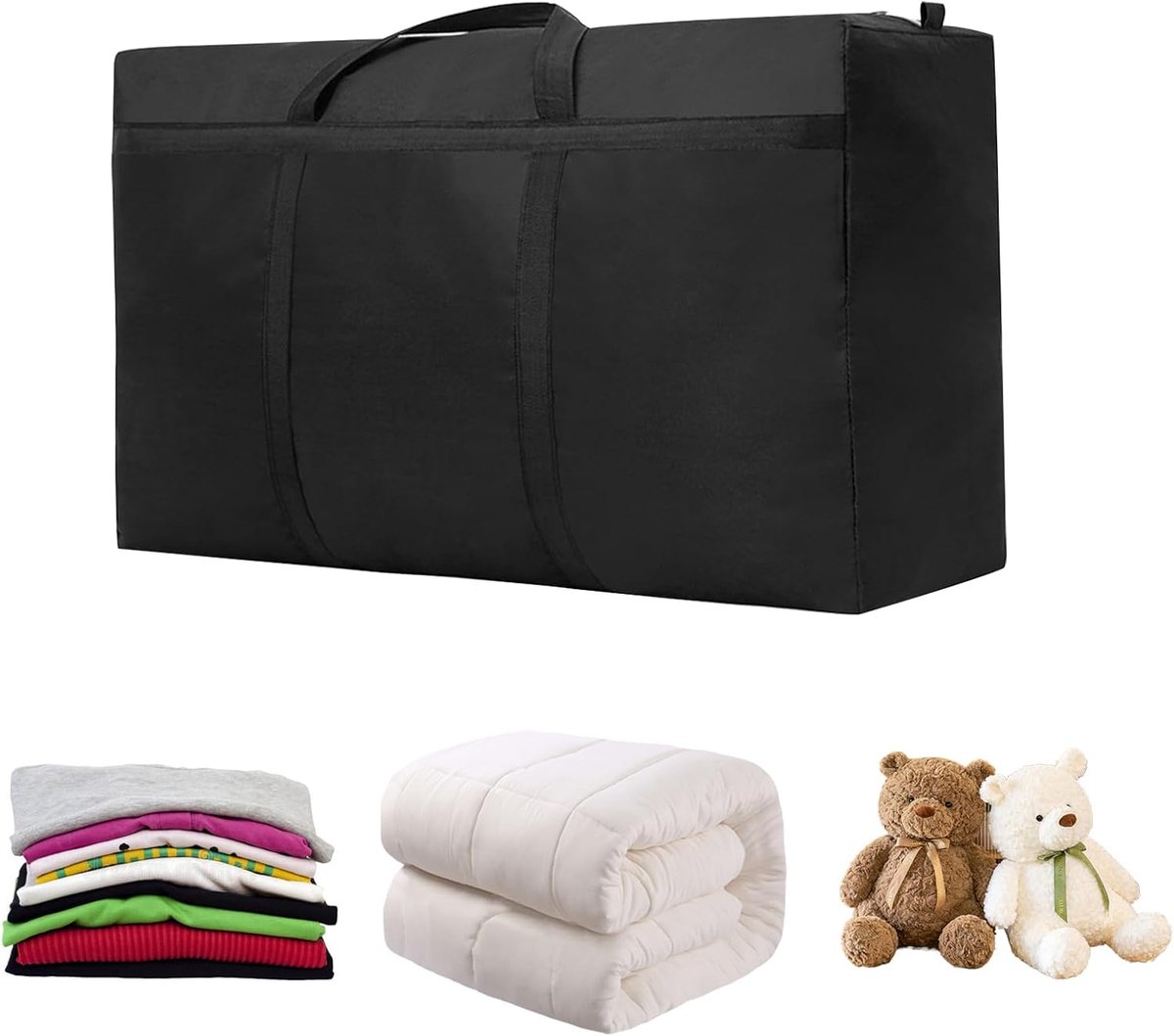 SnelShoppen - Grote Opslagtas 180 Liter, Waterdicht, Verhuiszakken voor Kleding | 600D Oxford Stof, Opbergtas met Handvatten, 100 x 60 x 30 cm, Zwart