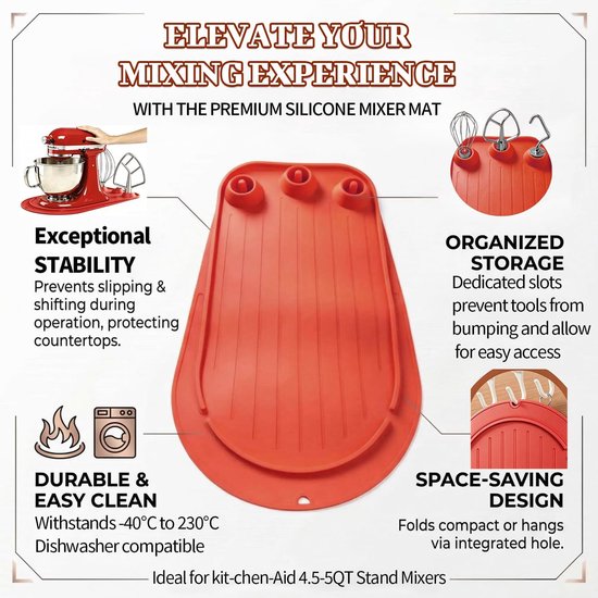 Mixer Slider Mat voor Keukenmachines - 3 Opslagruimtes voor Accessoires, Schuifmat voor 5 Liter Standmixers en Keukenmachines — afbeelding 3