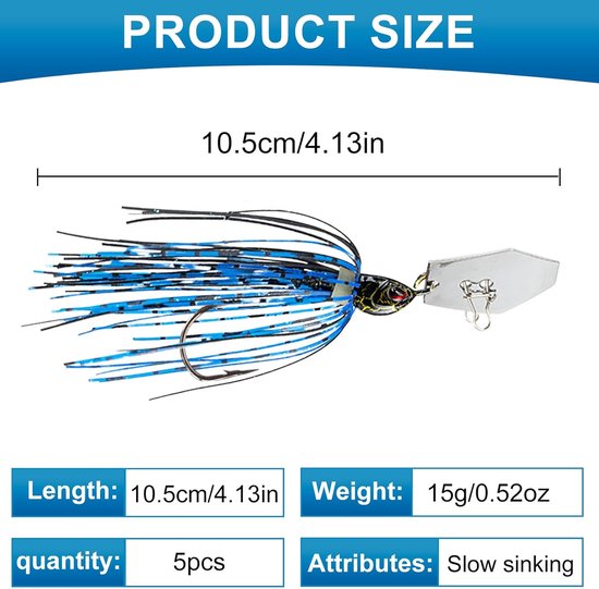 SnelShoppen - Chatterbait Pike 15g Set - Chatterbaits Lures voor Roofvisserij - 3D Visogen, Metallic Glitter Blad, Hypnotische Bewegingen, Perfect voo van Snelshoppen — afbeelding 5