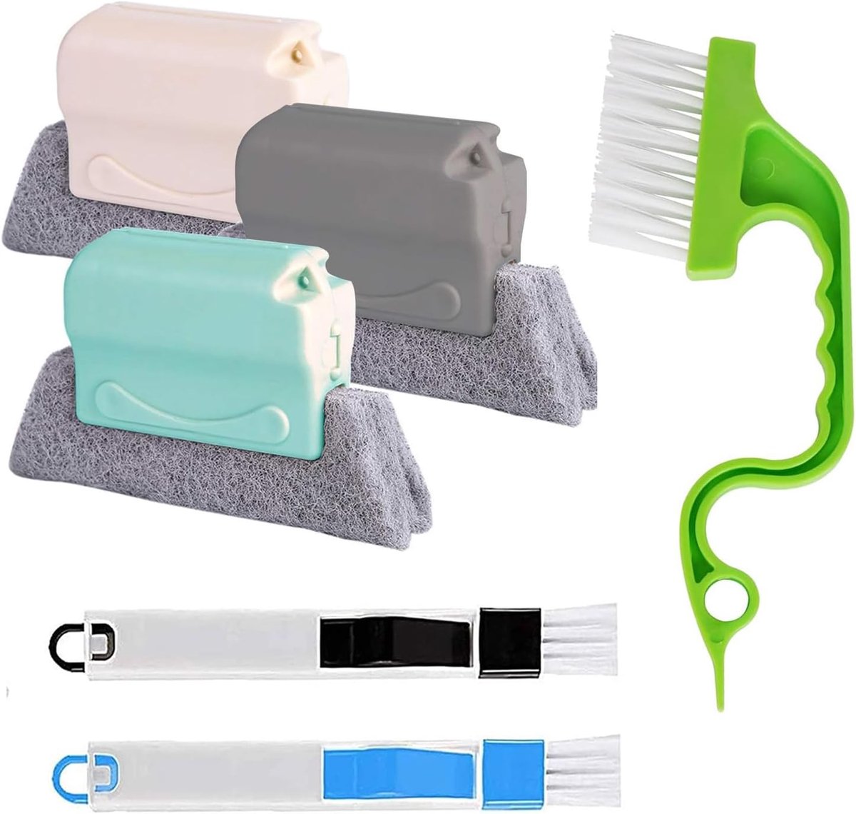 SnelShoppen - Window Groove Cleaning Brushes Set 6Pcs - Diepe Reinigingsborstels voor Ramen, Deuren, Airco & Blinds - Microfiber en Kunststof