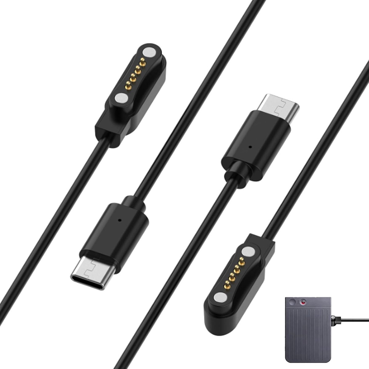 SnelShoppen - Pack van 2 USB C Oplaadkabels, Magnetische Type C Kabel van 1m, Ideaal voor Dictafoon, Opname Apparatuur, Docks en Vervangingskabels, Vo