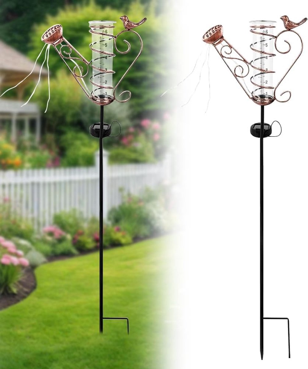 SnelShoppen - Regenmeter met metalen grondpin - Vervangglas vorstbestendig - Licht regenwatermeter voor tuin, patio, en erf - 1 stuk
