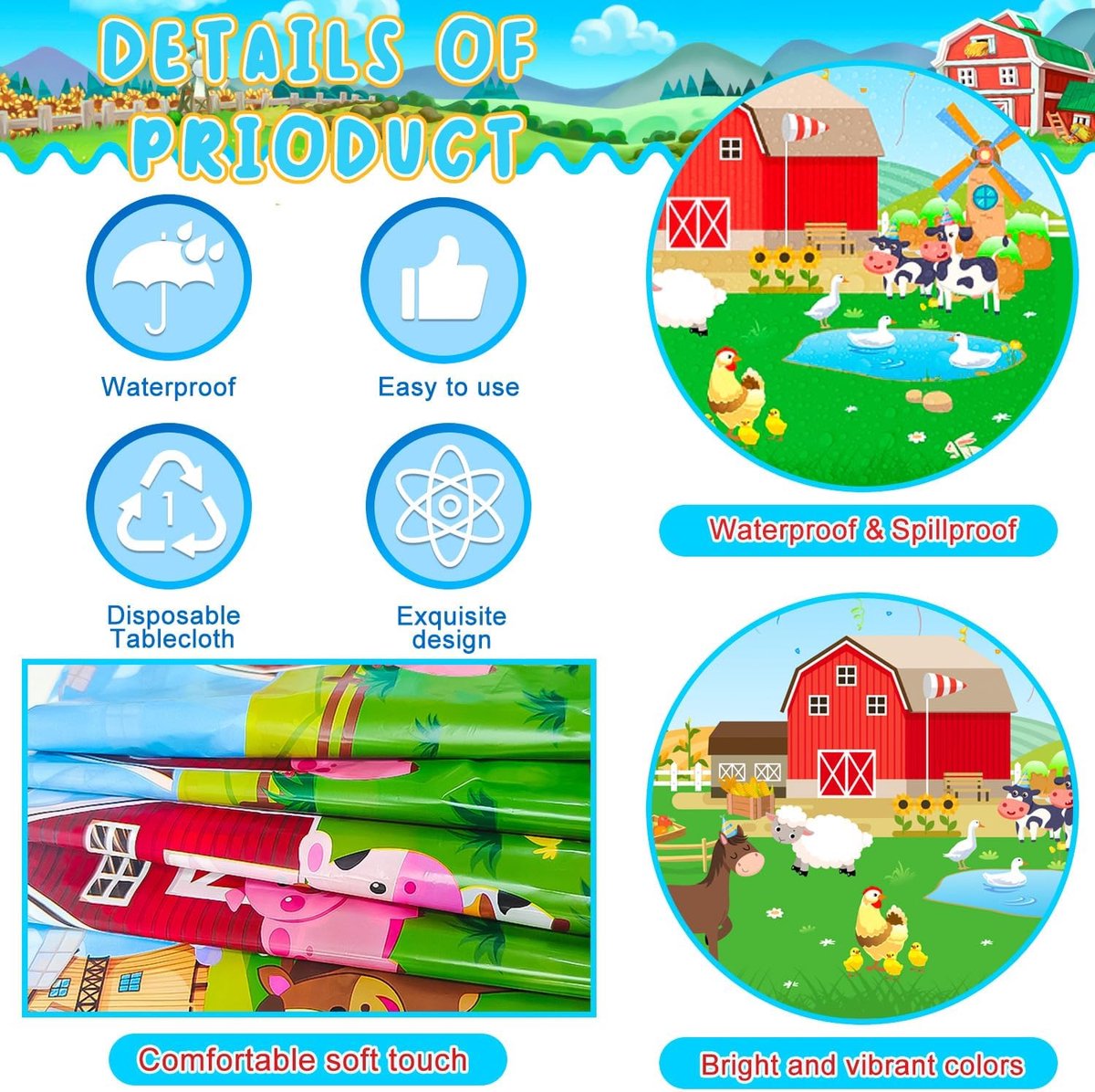 SnelShoppen - Farmhouse Verjaardagsdecoratie Tafelkleed Set van 3 - Boerderij Thema Tafelkleed voor Kinderfeestje - Perfect voor Boerderij Dieren Verj