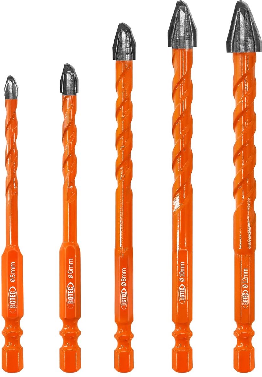 SnelShoppen - 5-delige Carbide Boor Set voor Tegels, Beton, Hout, Glas en Marmer - Eccentrische Boren met 5/6/8/10/12 mm Diameter en 9 Snijkanten