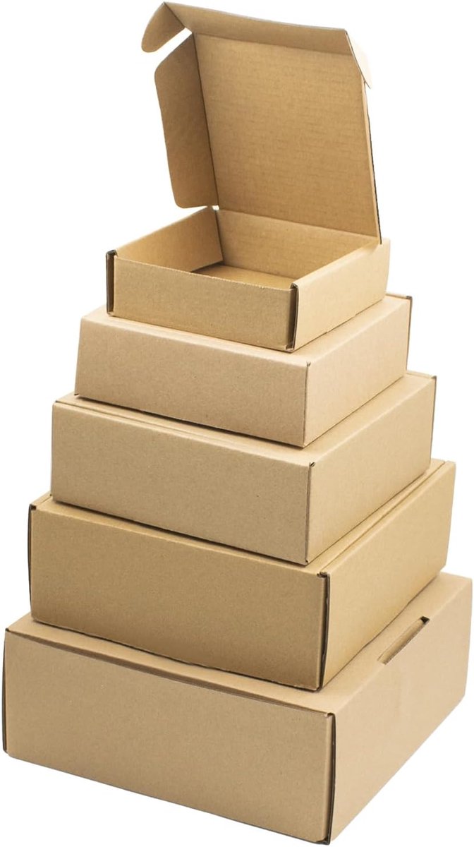 SnelShoppen - 6 Stuks Verzenddozen met Deksel, Geneste Golfkartonnen Dozen, Bruine Verpakkingsdozen voor Verzendingen, Cadeaus, 6 Maten voor Diverse G