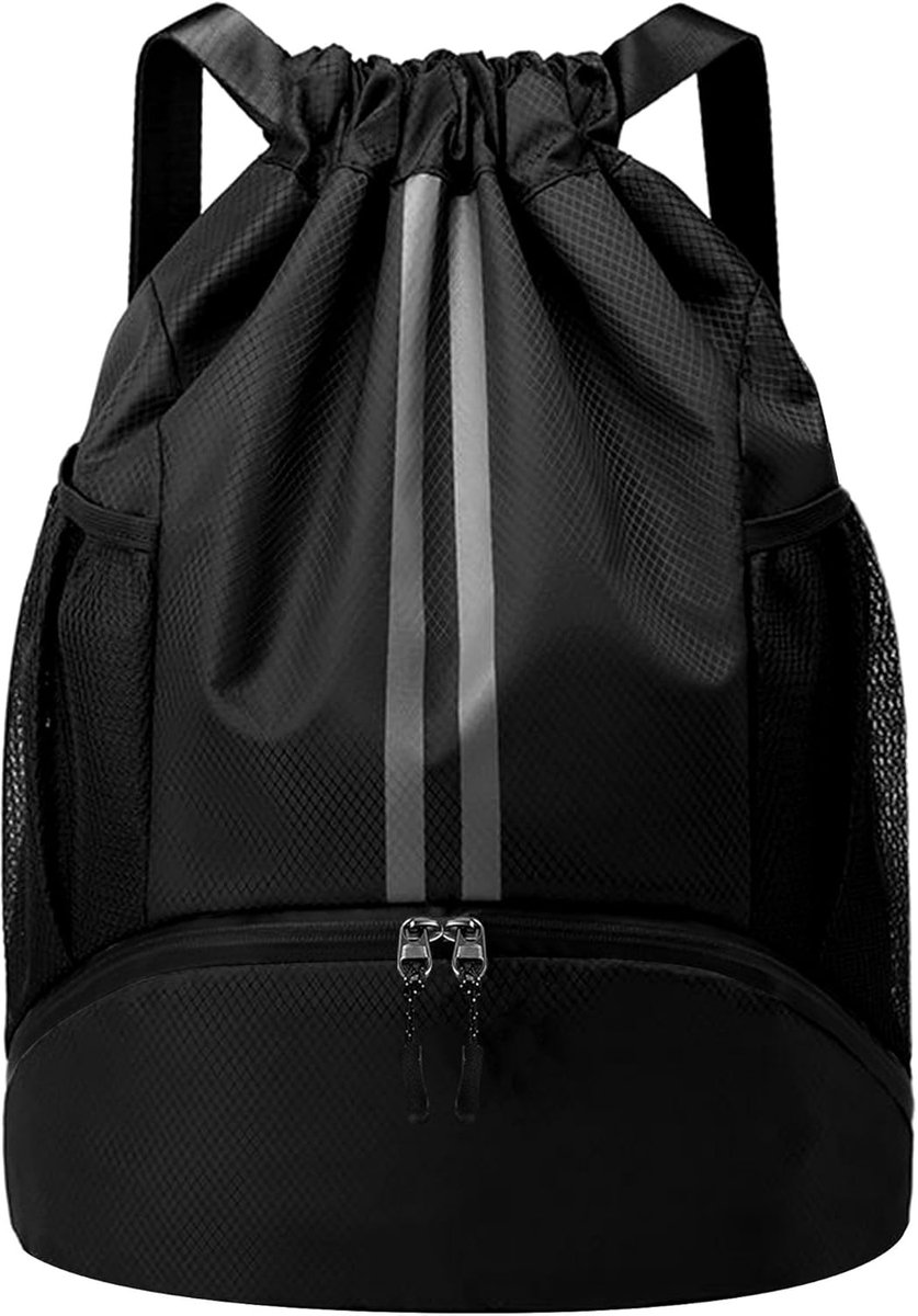 SnelShoppen - Gym Tas met Koord - Waterdichte Sporttas - Grote Capaciteit - Voor Basketbal, Voetbal, Sportkleding, Schoenen - Zwart - Voor Dames, Here