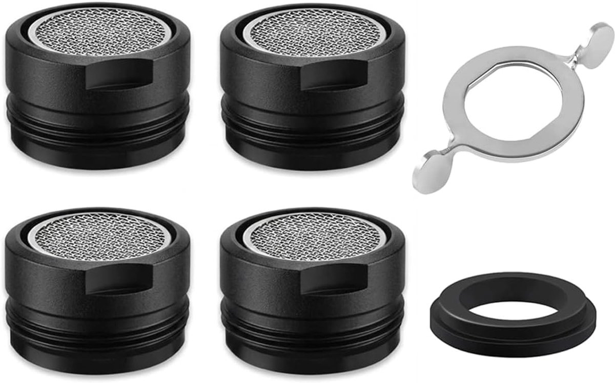 SnelShoppen - Filter voor wastafelkraan M24/24 mm, 4 stuks, waterbesparend, verbeterde versie, messing, verhoogde corrosiebestendigheid, 4 afdichtinge