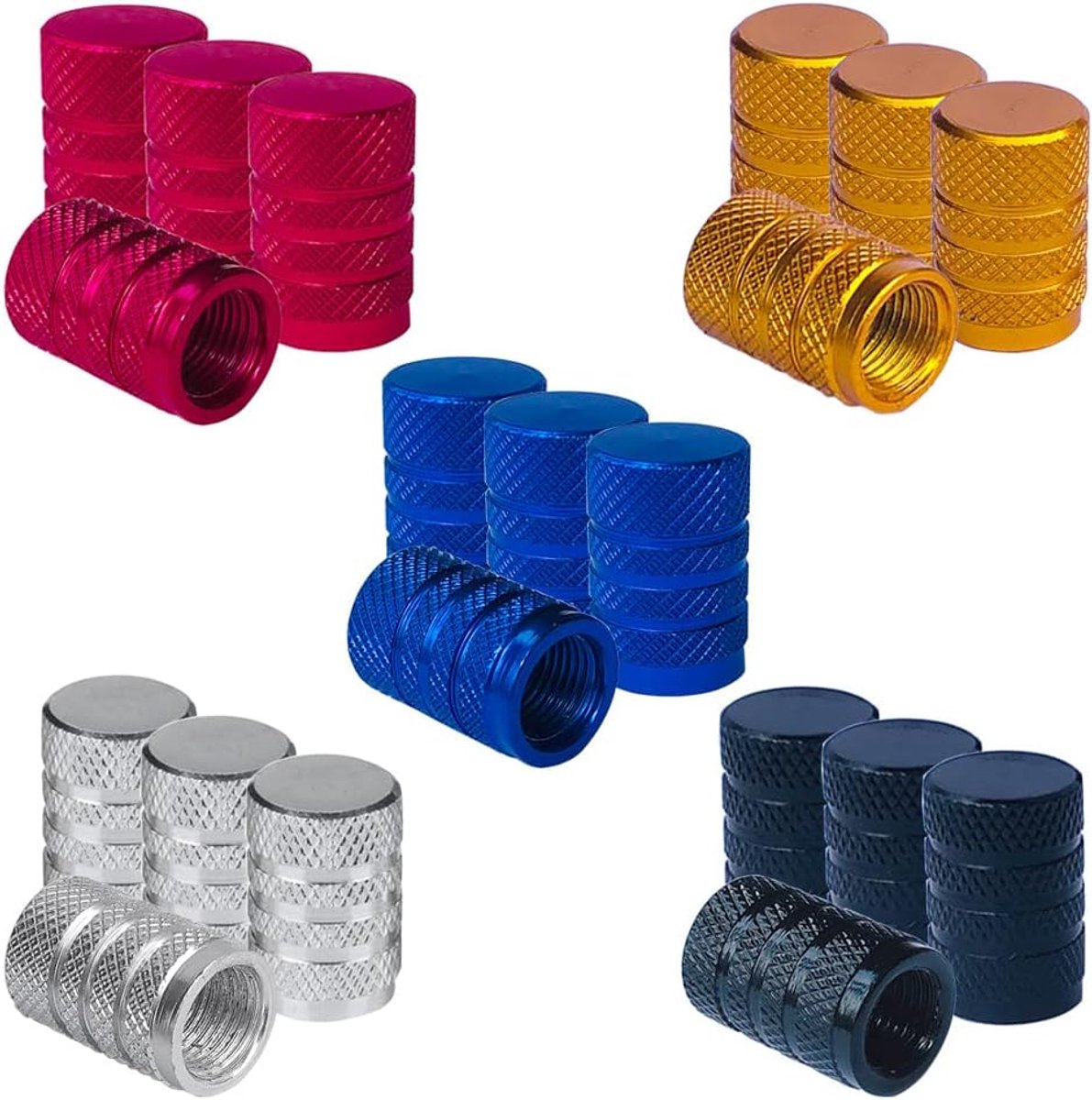 SnelShoppen - Pack van 20 Premium Aluminium Ventielkappen - Universele Schrader Dustproof Caps met Gasket - Knurled Ontwerp voor Auto, Motor, Fiets -