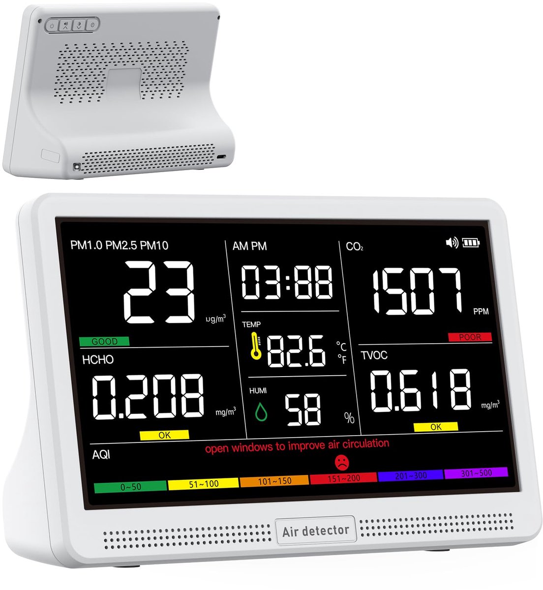 SnelShoppen - 16-in-1 Luchtkwaliteitsmeter - Real-time CO2, PM2.5, PM1.0, PM10, HCHO, Temperatuur, Vochtigheid, AQI Monitor voor Gezonde Binnenlucht