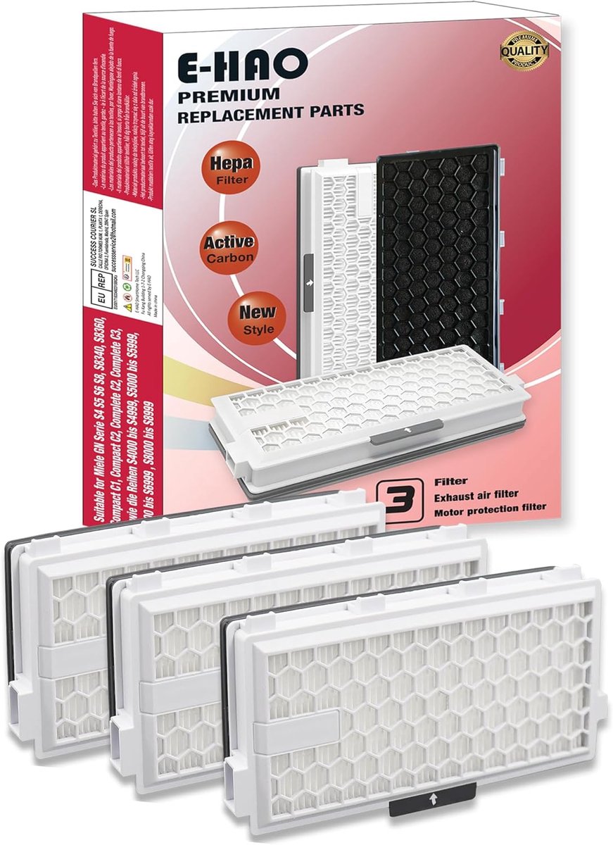 SnelShoppen - 3 Pack HEPA Luchtfilters met Geactiveerd Koolstof voor Stofzuigers, Vervangingen voor Miele SF-HA 50, Compatibel met Compact C1/C2, Comp