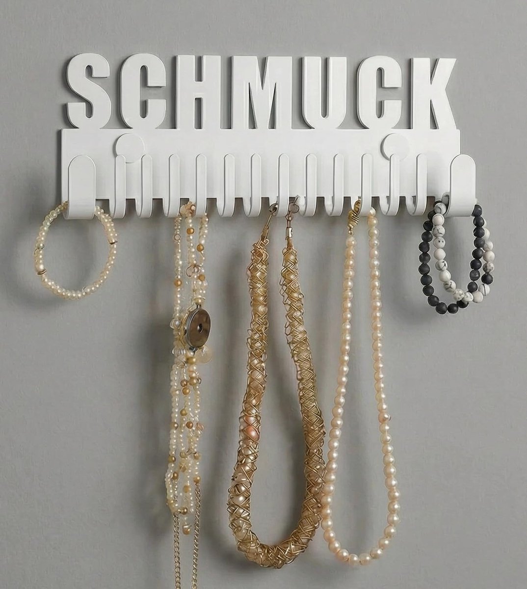 SnelShoppen - Galeara Wandhouder voor Sieraden - Organiser voor Kettingen - Wandmontage - Hoogwaardige Acryl - Wit - 300x110x35mm