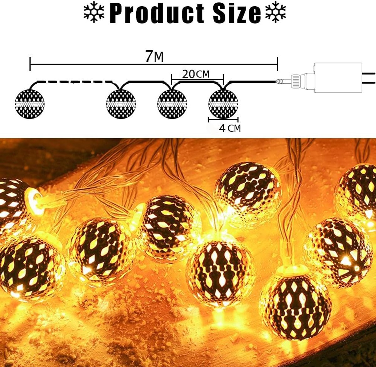 SnelShoppen - Marokkaanse Kerstdecoratie met 7 m Sfeerverlichting, 20 LED Bollen, Voor Bruiloft, Verjaardag en Feestjes