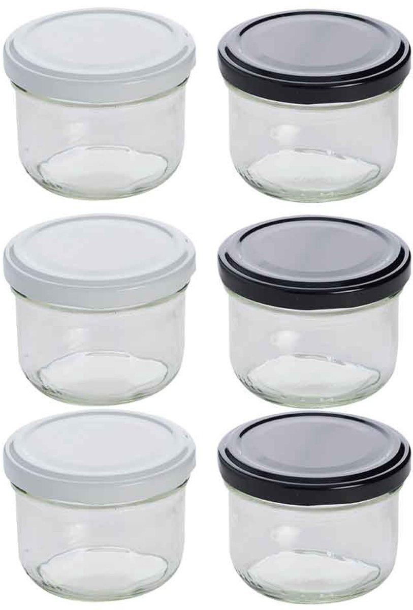 Confituurbokaal 120ml Set6 - Deksel Zwar T Wit