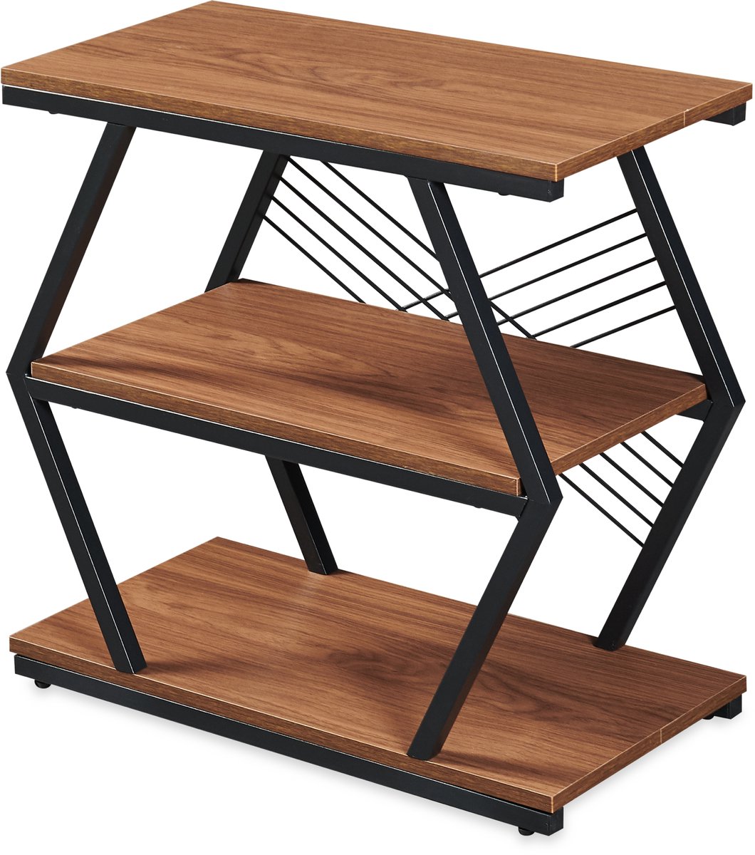 Bijzettafel Nolarg met 3 planken 65x30x61 cm zwart en walnootkleurig [en.casa]